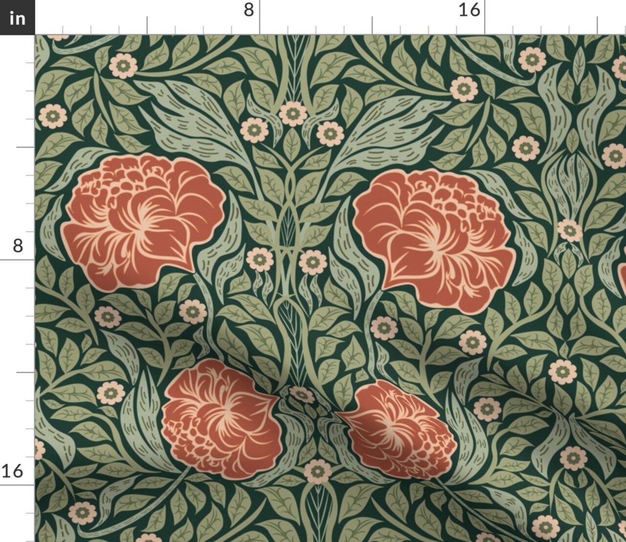 Art Nouveau William Morris Antique Coral Green Cottage Arts And Crafts Edwardian Botanical Custom Printed Fabric by Spoonflower Various Fabrics by the Yard or Fat Quarter
